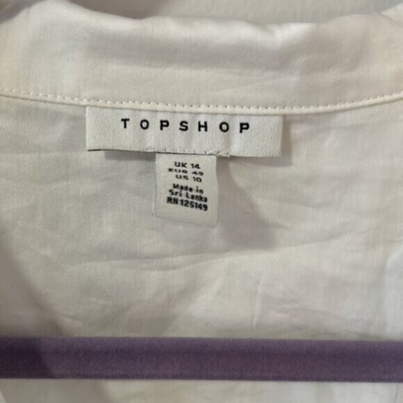 TOPSHOP White Tie Front Long Sleeve Button Down Blouse Shirt Size 10 - Picture 2 of 4